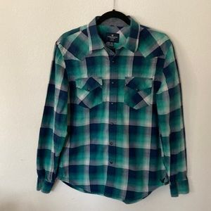 American Eagle Outfitters Slim fit Size M green & blue plaid buttoned down shirt